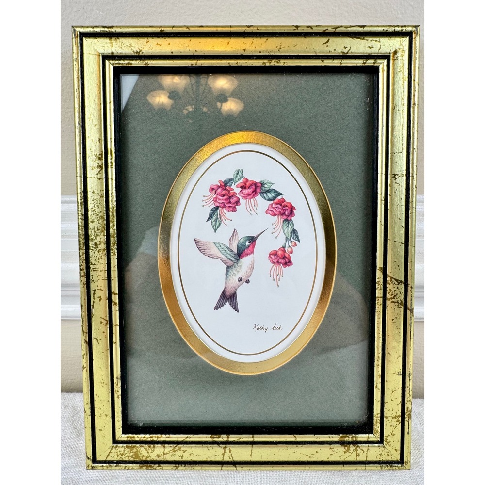 Kathy Seek Ruby-throated Hummingbird Framed Art Feathered‎ Friends Vintage 1994